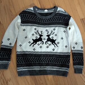 Garage Men's Gray and Cream Reindeer Sweater